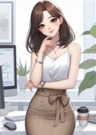 beautiful woman working anime