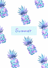 水彩爽やかパイナップル・全面ブルー