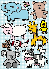 どうぶつのきせかえ 水色チェック