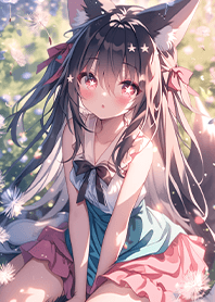Fox Girl in the Dandelion Field