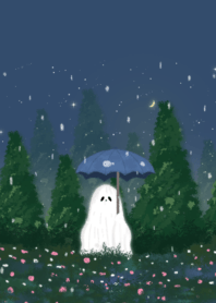 Rain falling in the dense forest