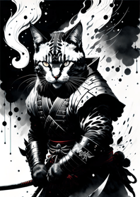 Ink wash cat samurai 799C75