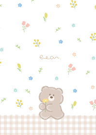 お花とくまさん×ベージュ