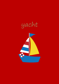 small yacht on red & beige JP