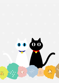 Flowers and two cats white