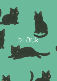 Round Black Cat on blue green