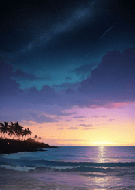 夕陽海邊 椰子樹 zDMsE