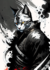 Ink wash cat samurai A43743