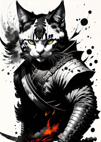 Ink wash cat samurai Df713D