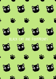 BLACK CAT AND FOOTPRINTS-LEAF GREEN