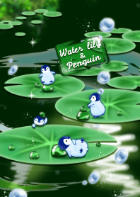 睡蓮とペンギン（梅雨、夏、水滴、池、緑）