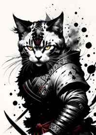 Ink wash cat samurai 553CA5