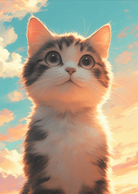 Zen Life-屋上で夕日を見上げる猫1.1.1