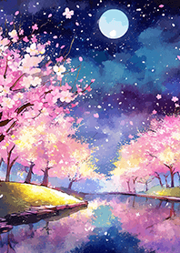Beautiful night cherry blossoms#2529