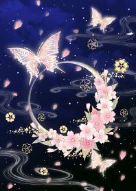 さりげなく運気UP 夜桜蝶と黄金クローバー2