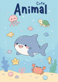 Cute Sea Animals & Shark Blue