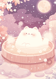 ⭐滿月櫻花下的泡澡桶白貓❤️