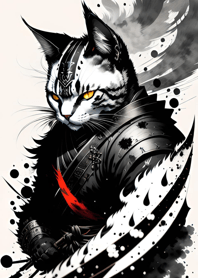 Ink wash cat samurai 4F4975