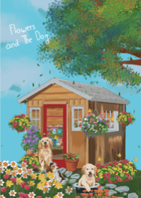 ดอกไม้และเจ้าสุนัขในวันที่ท้องฟ้าสดใส