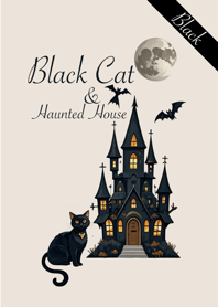 Black Cat & Pink Haunted House (Black)