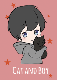 Red / Cat and boy