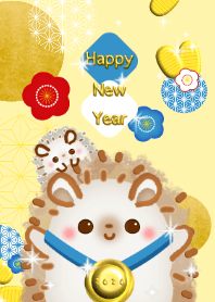 Happy New Year!! (gold medal, hedgehog)