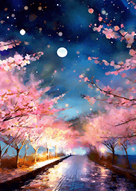 Beautiful night cherry blossoms#1736