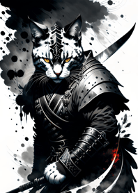 Ink wash cat samurai d11bC3