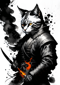 Ink wash cat samurai d43851