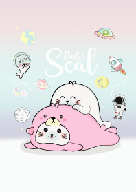 แมวน้ำในชุดหมีชมพู สีพาสเทล