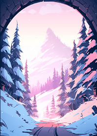 Tunnel to snowy mountains