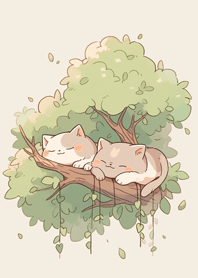 two cats sleeping in a tree