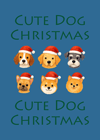 可愛狗狗聖誕節-復古灰藍色