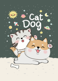 Shiba Dog & Cat (Green dark)