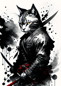 Ink wash cat samurai 13957b