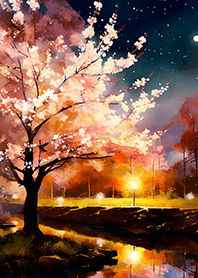 Beautiful night cherry blossoms#1718