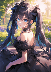 Girl with twin tails in a black dress