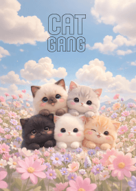 Cute Cat Group In Flower