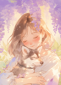 紫藤花下の女孩&寶貝哈士奇❤