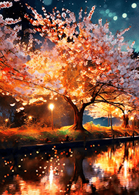 Beautiful night cherry blossoms#1571