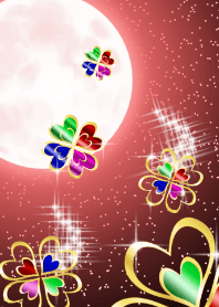 -four Leaf Clover Moon heart Red-