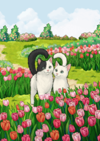 Cat in the Tulip Field