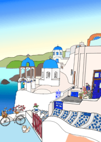 希臘系列 2-愛琴海-美麗的藍色房子與貓