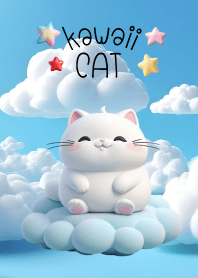 Kawaii white Cat in Could Theme 2