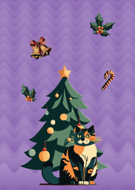 Christmas Cat on purple JP