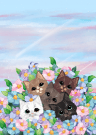 A cat in a flower field