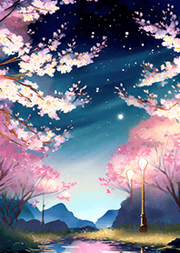 Beautiful night cherry blossoms#1601