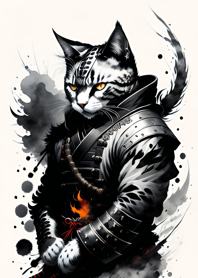Ink wash cat samurai 123093