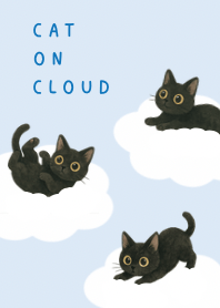Black Cat on Cloud - White and Blue
