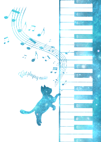 Cat Playing Music Piano White x Space 3
